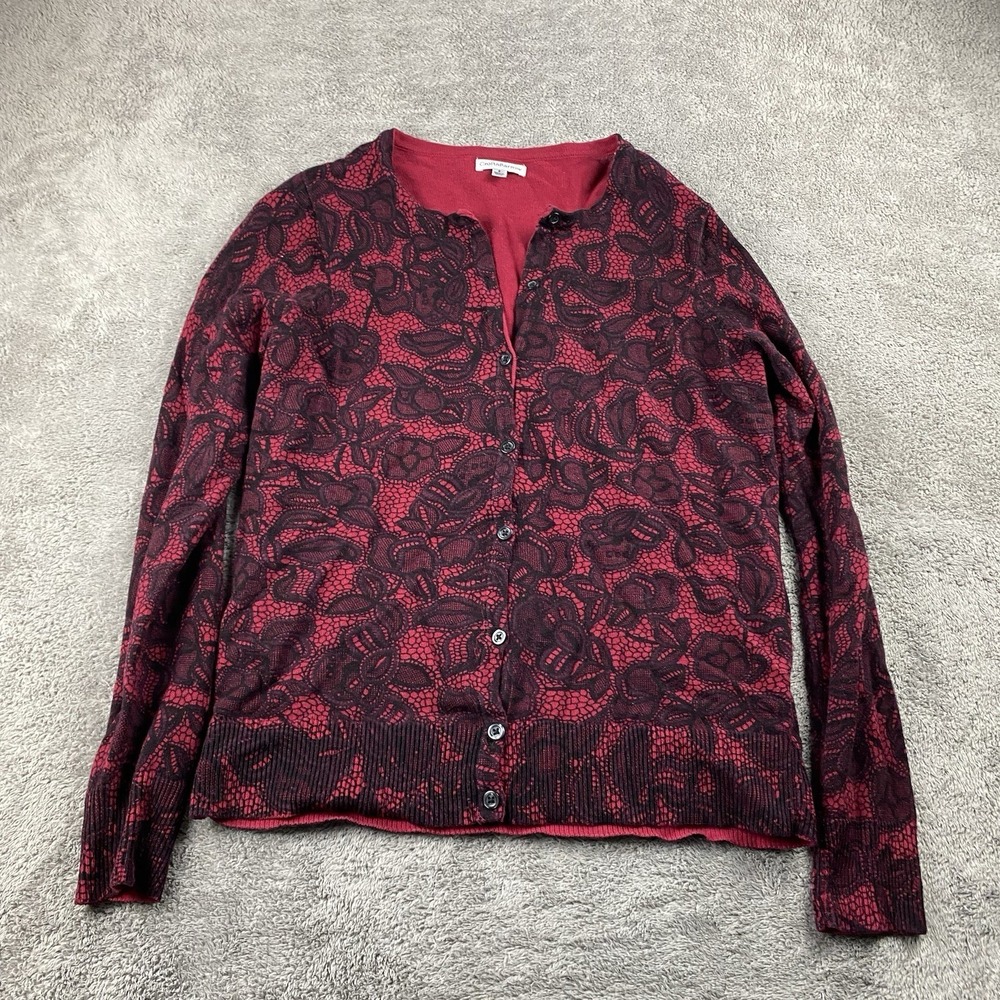 Craft & Barrow Button Up Cardigan Sweater‎ Womens Small Red black Floral